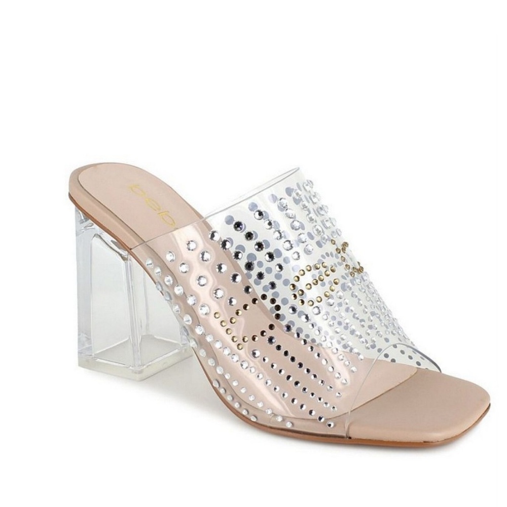 bebe Nude and Clear Studded Heels